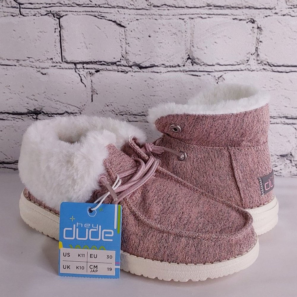 'HEY DUDE' 'BRITT' FUR LINED FOLD & SNAP CUFF TWO LOOKS IN  ONE SHOE PINK SHIMM - Picture 10 of 16